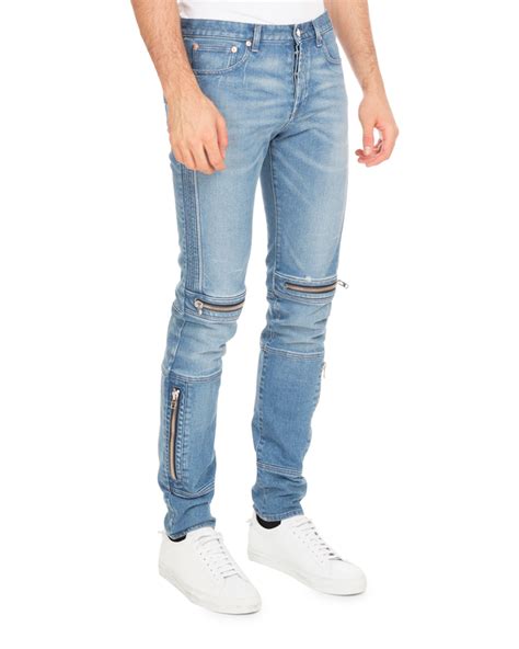 Givenchy Biker Denim Skinny Jeans with Zippers, Blue 